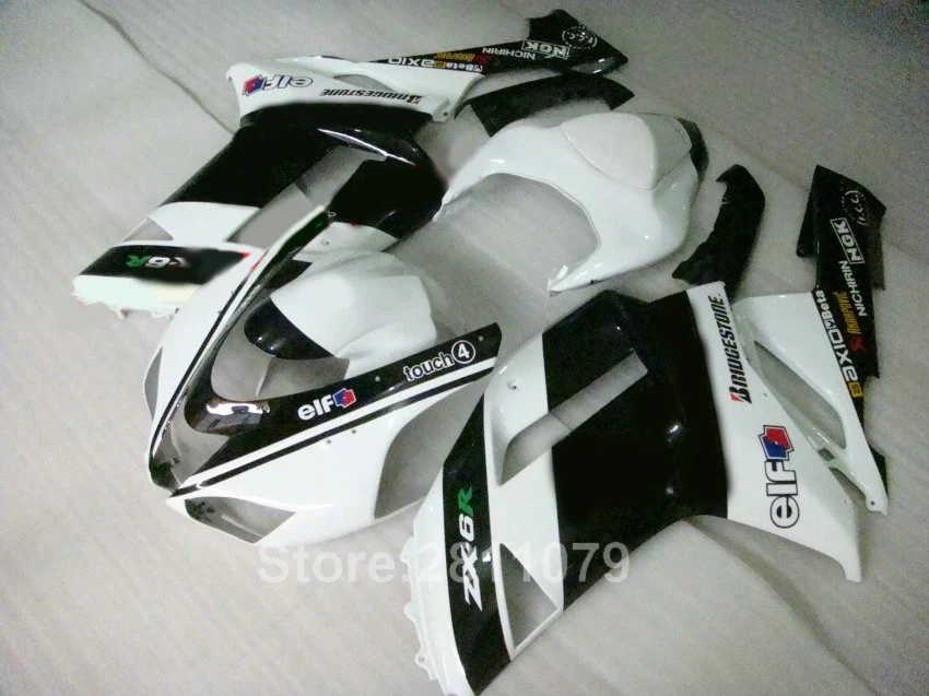 Комплект пластиковых обтекателей для кузова Kawasaki Ninja ZX6R 07 08 белый черный комплект