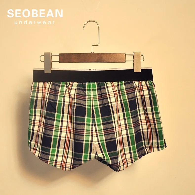 Шорты-боксеры SEOBEAN, мужские хлопковые шорты с открытым передом, внутренняя u-образная сумка Kurze Hosen Herre, клетчатый спортивный костюм, домашние повседневные шорты Cortos hombres