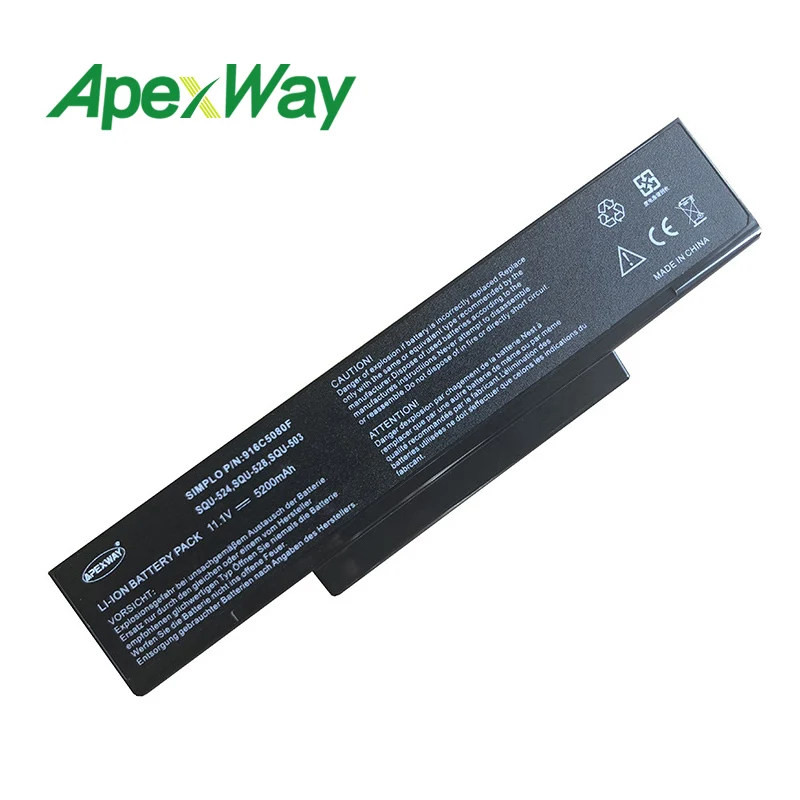 Apexway Аккумулятор для ноутбука Asus Φ A9 A9T A9C A9W F2 F3 M51 S62 S96 Z53 Z94 Z96 916C5220F 916C5280F 925C2290F|laptop