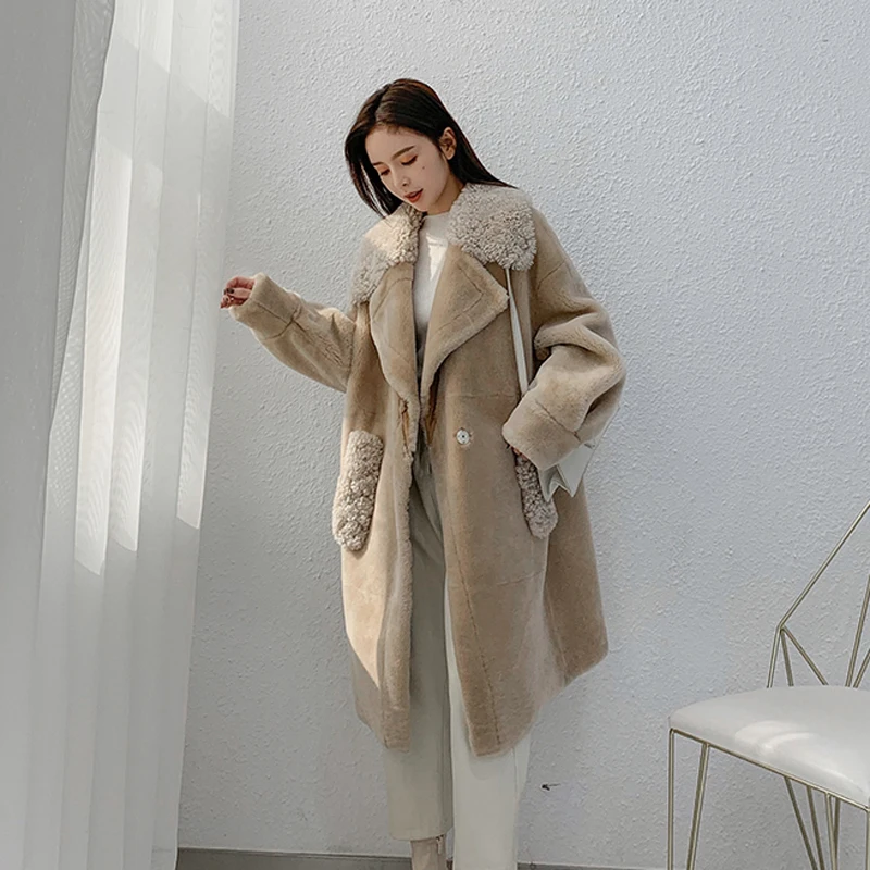 Женское пальто с натуральным мехом Зимняя Толстая теплая меховая куртка из