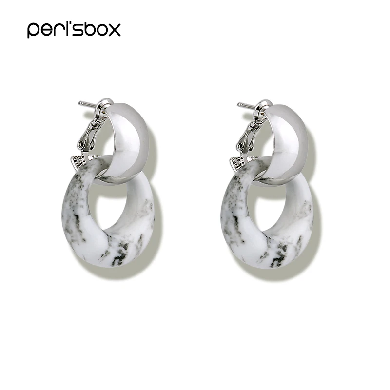 Серьги-кольца Peri'sBox из геометрического ацетата с имитацией мрамора для женщин, двойные круглые очаровательные серьги, винтажные маленькие серьги-обручи