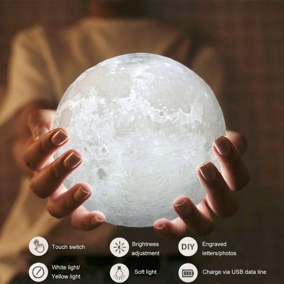 3D принт моделирование Moon ночник зарядка через usb Touch Управление|Ночники| |