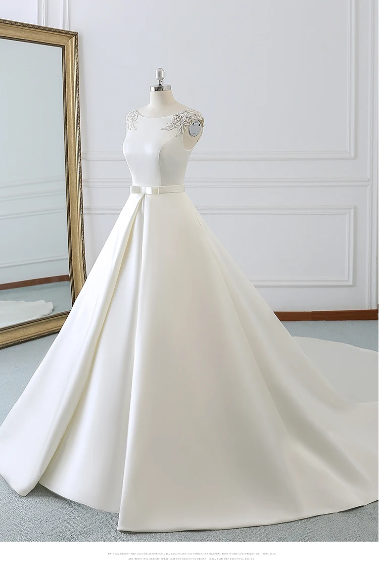 Винтажная атласная Кепка, рукав, бисер, кружево, Vestidos De Novia, открытая спина, длинный шлейф, а-силуэт, свадебные платья, свадебное платье