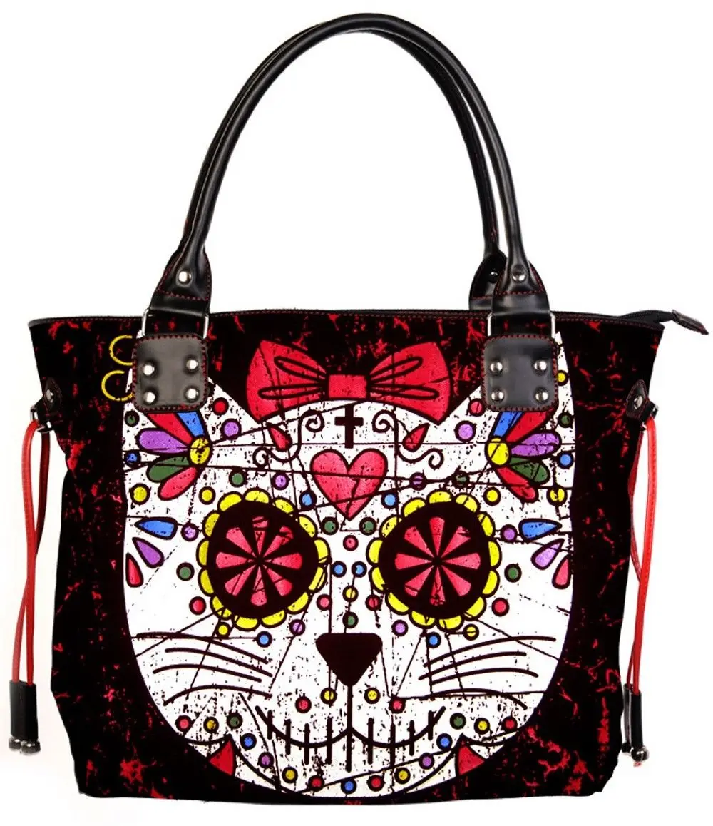Wo Lady Girl Sugar Skull Cat конфетная сумка школьная через плечо Готическая панк