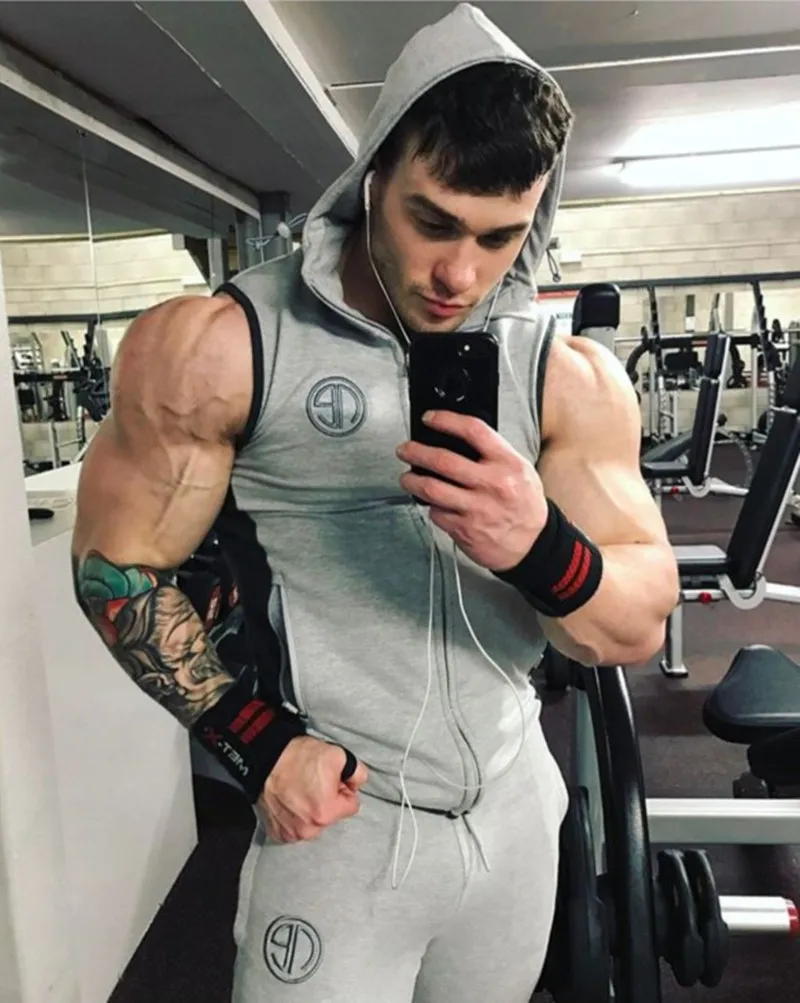 Толстовки с капюшоном без рукавов бодибилдинг Фитнес жилет толстовки топы Masculina