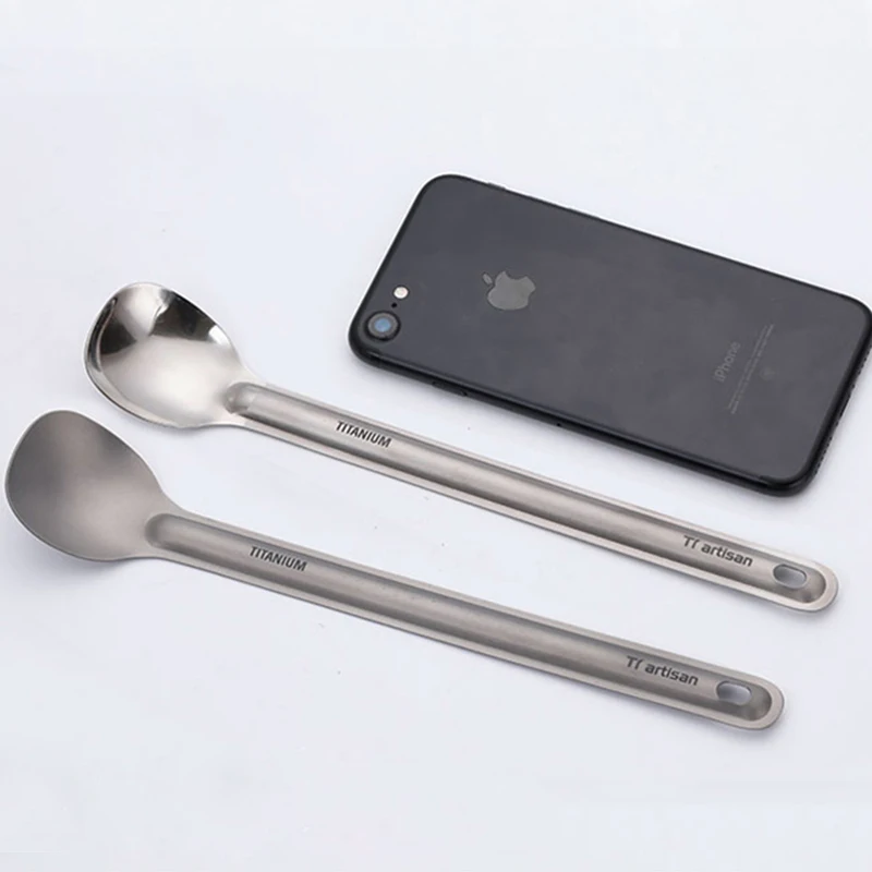Tiartisan Titanium Long Handle Spoon Outdoor Portable Dinner Spoon Camping Picnic Cutlery Outdoor Traveling Tableware Ta8119
