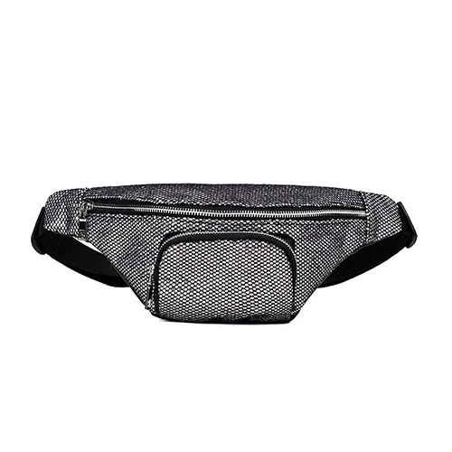 silver bag JIEROTYX модная поясная сумка для женщин, поясная сумка, повседневная черная кожаная сумка с пайетками на цепочке, кошелек на молнии, дорожная нагрудная сумка, высокое качество - Цвет: silver bag
