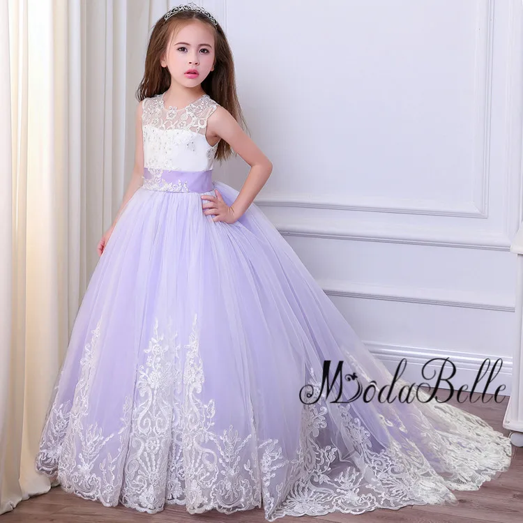 Детское кружевное платье с длинным шлейфом аппликацией|beautiful communion dresses|communion