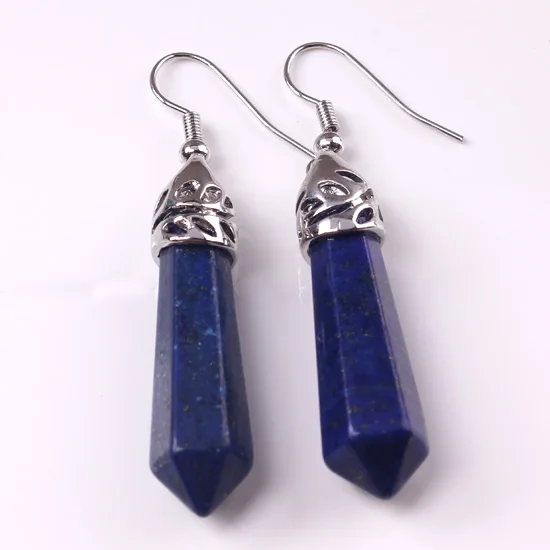 Lapis Lazuli Крафт-бусины Модные посеребренные Мульти Стиль Кварцевый Камень шестигранная колонна кварцевые серьги дизайн ювелирных изделий - Окраска металла: Lapis Lazuli