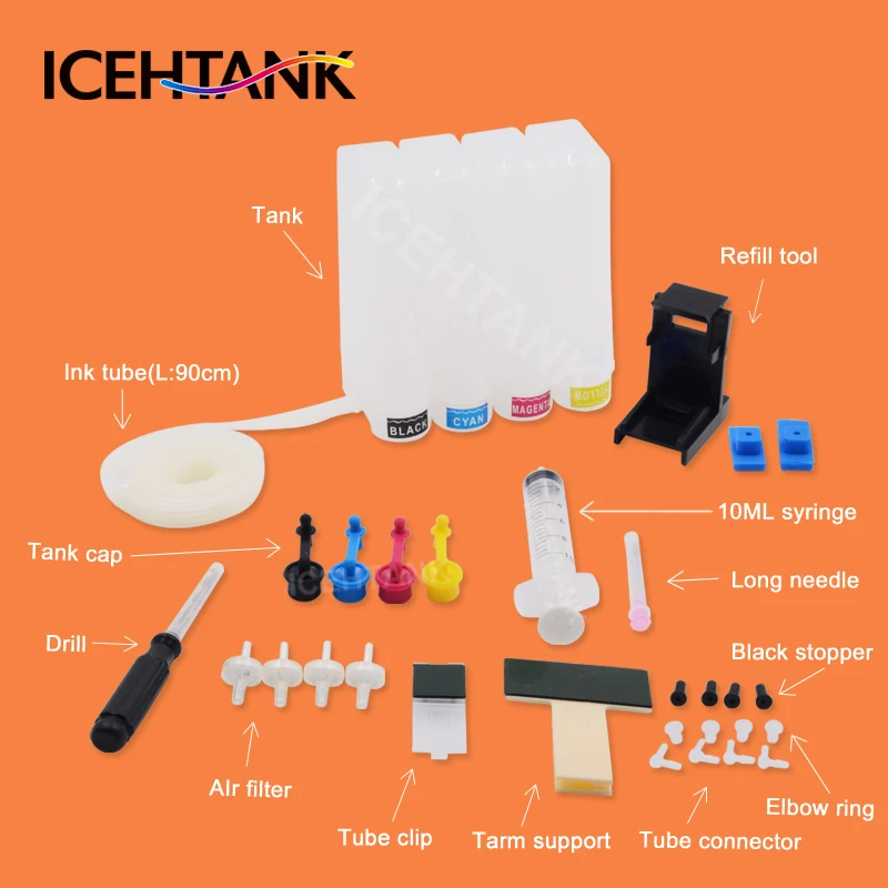 

ICEHTANK Diy Continuous Ink Supply System For HP 350 351 XL Cartridge Photosmart C4483 C4485 C4500 C4580 C4583 C4585 Printer