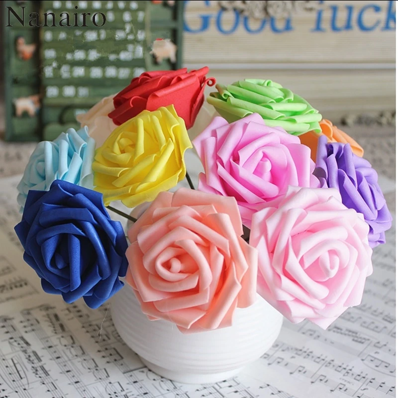 

Newser 50pcs 7CM 17Colors Artificial Foam Roses Flowers For Home Wedding Decoration Scrapbooking Headmade DIY Kiss Balls Flower