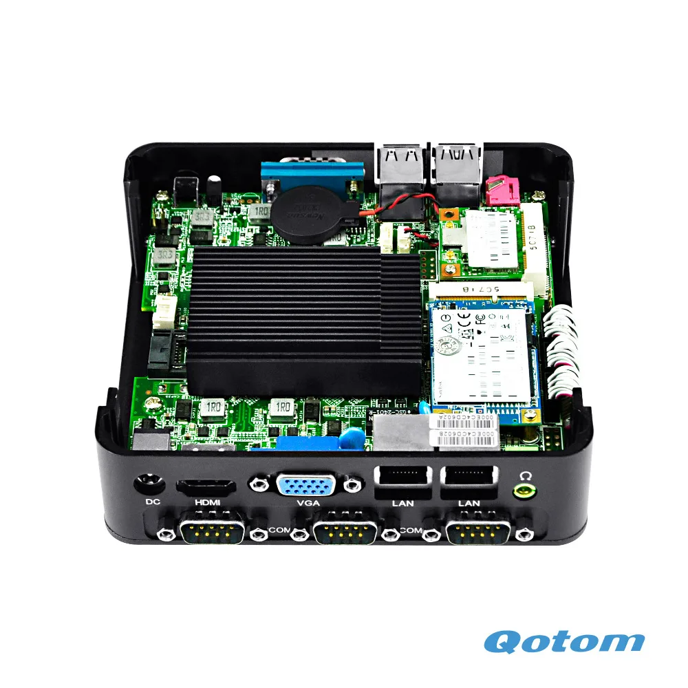 Qotom безвентиляторный мини ПК nano itx Celeron j1800 j1900 мультимедиа 2 ethernet lan безвентиляторный настольный промышленный Мини компьютер