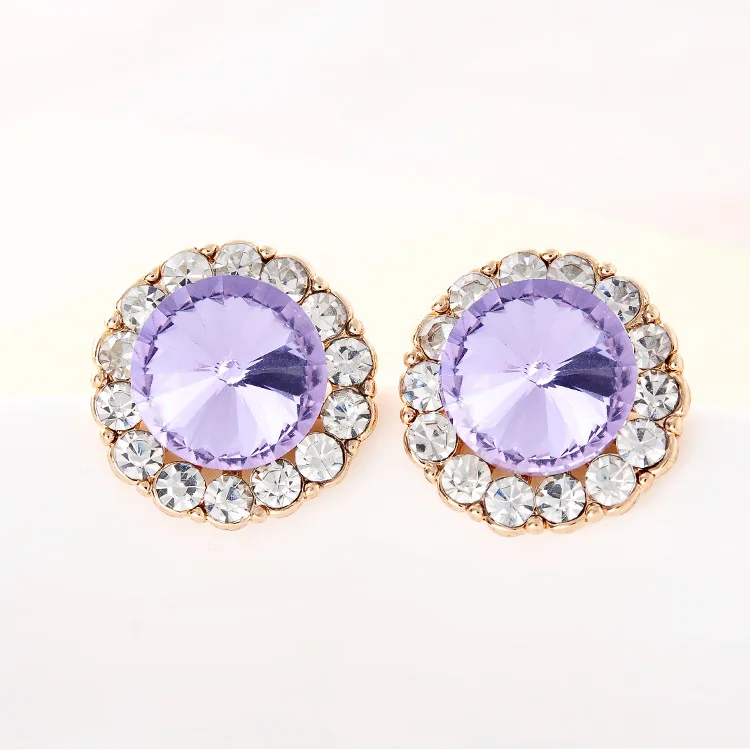 Crystal Earrings Round Candy Color Green Peridot Stones Simple Women CZ Studs Wedding Bridal Jewelry | Украшения и аксессуары