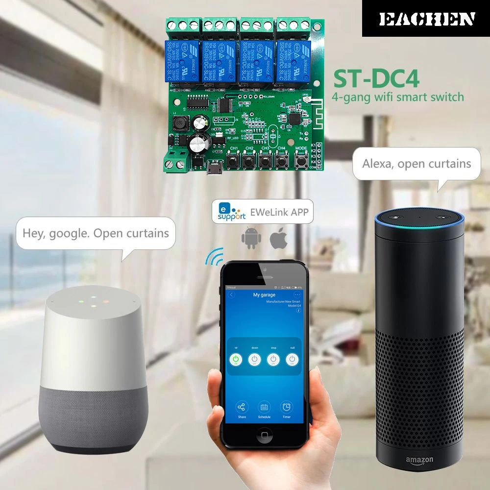 EACHEN WiFi Inching реле мгновенное/самоблокирующееся/переключатель с блокировкой модуля ST-DC4(приложение EWelink