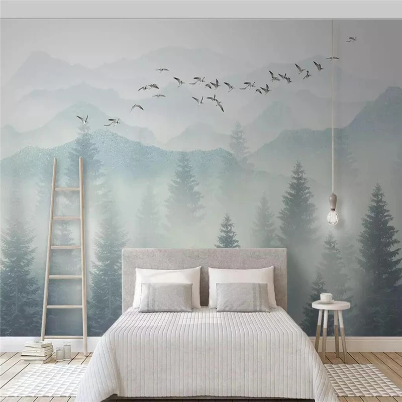 

Custom Mural Wallpaper Small Fresh And Simple Elegant Style Fog Forest Background Wall Painting