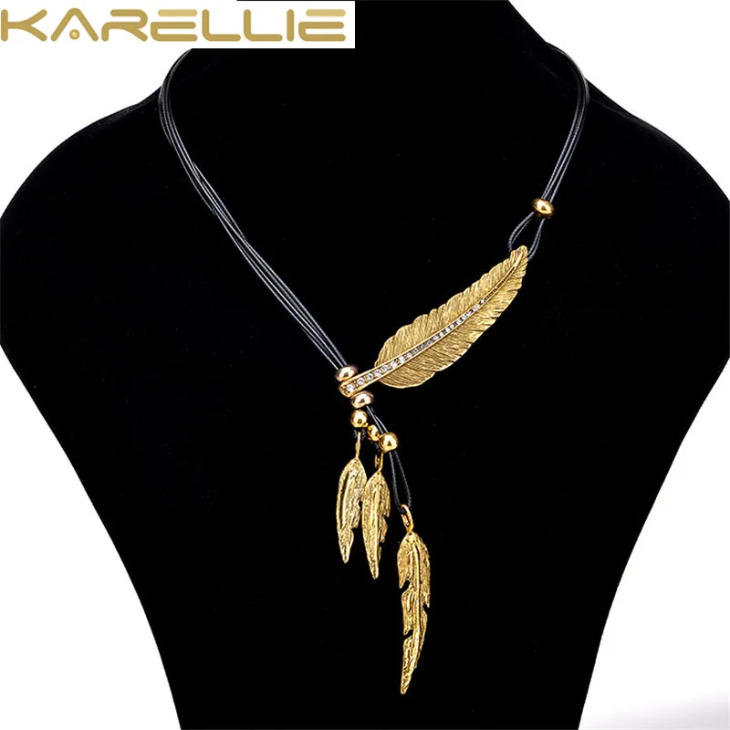 KARELLIE Vintage Jewelry Rope Chain Necklace Alloy Feather Statement Necklaces Pendants Women Accessories | Украшения и