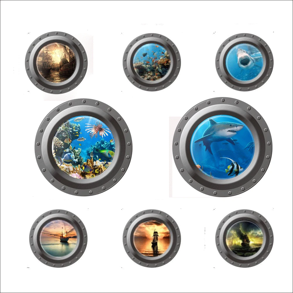 Поддельные подводная лодка подводный мир 3D наклейки на стены окна для детской