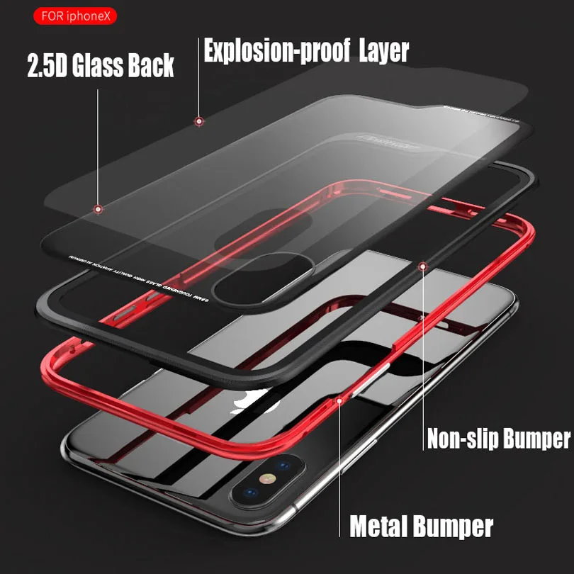 Для iPhone X Case Оригинальный Роскошный Алюминий металлический каркас + 9 H Стекло
