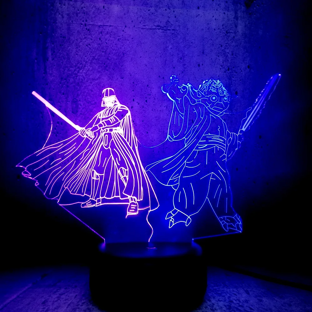 Звездные войны йода Дарт Вейдер ночник 3D Светодиодная разноцветная лампа для
