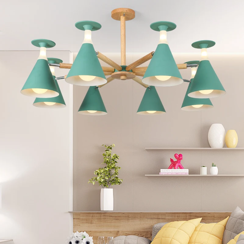 KWS натурального дерева резиновые светодиодный Люстра с зеленый серый и белый