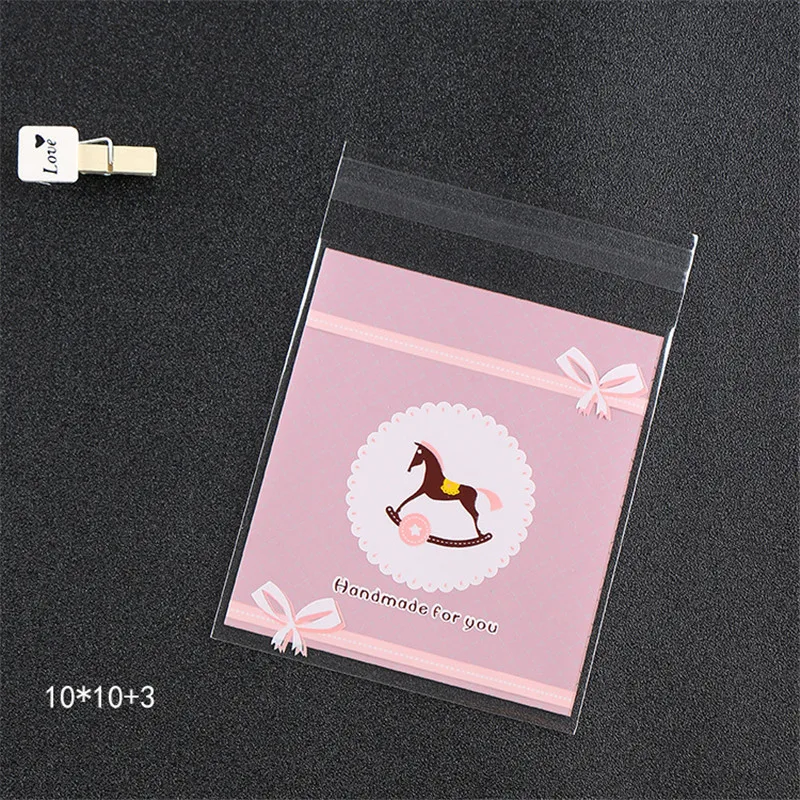 100 шт./упак. милые самоклеящиеся пакеты с маленькой лошадкой для пекарни и еды ОПП