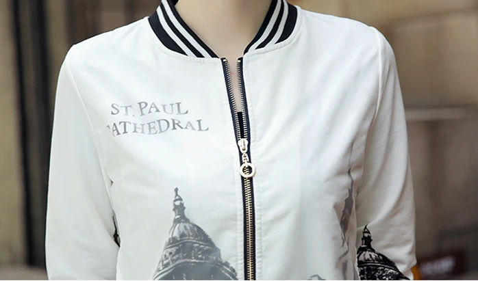 Новинка весны 2017 женская версия короткой куртки на молнии с принтом тонкая