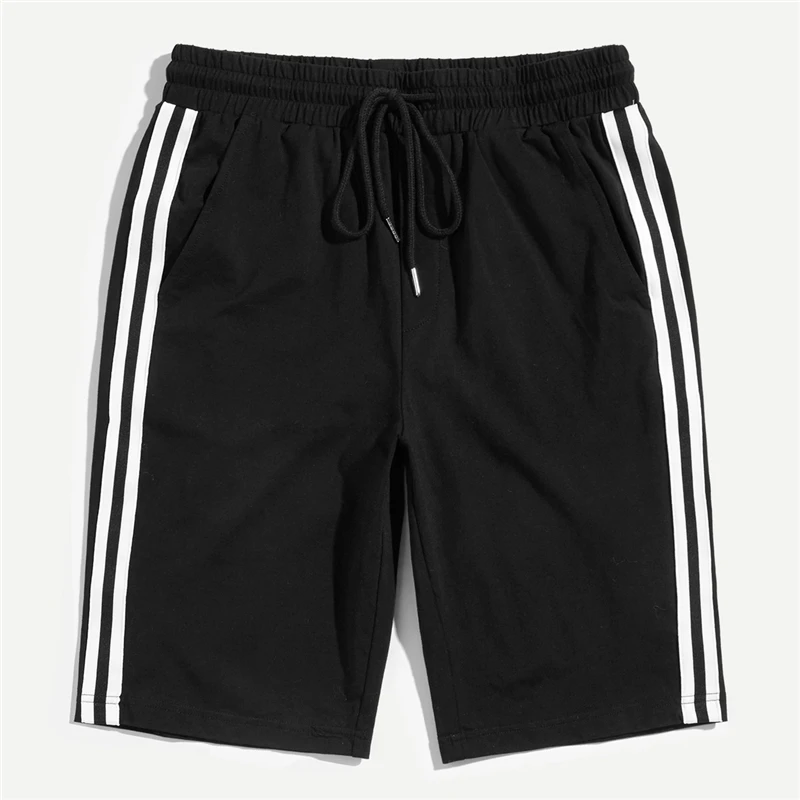SweatyRocks мужские шорты в полоску с завязками на талии, уличная одежда, прямые черные шорты, модные летние спортивные повседневные шорты