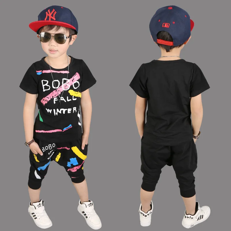 2019 Summer Children's Clothing Set Suit for Boys Kids Children Clothes Oil Painting Flowers Hip Hop | Детская одежда и обувь