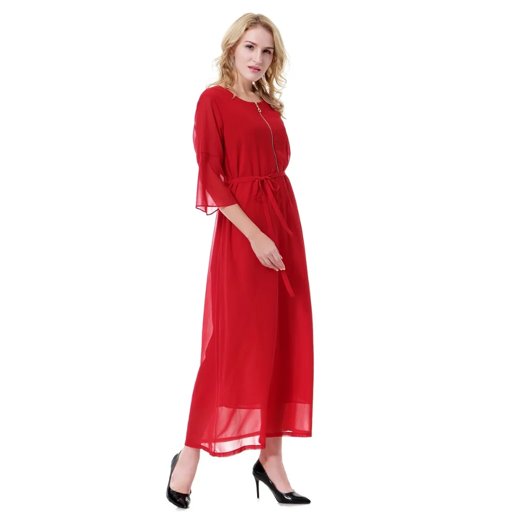 2019 новый тип Для женщин шифоновыми рукавами халат на молнии мусульманских