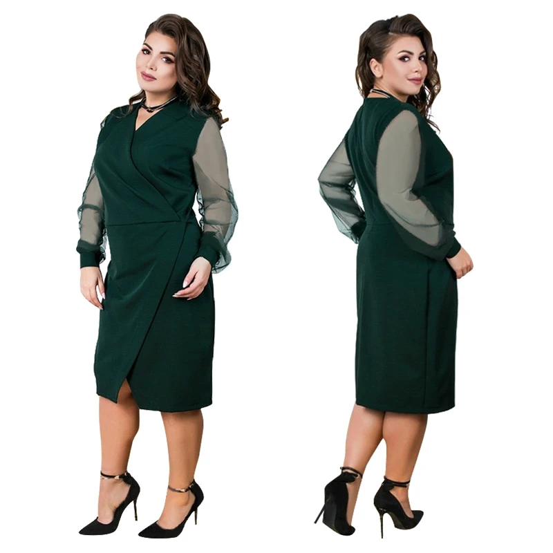 Облегающее Бандажное зимнее платье элегантное офисное Сетчатое черное миди с