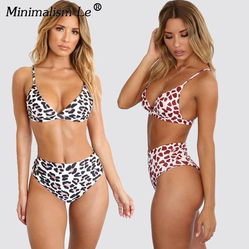 Минимализм бикини с леопардовым принтом Женский сексуальный купальник высокой