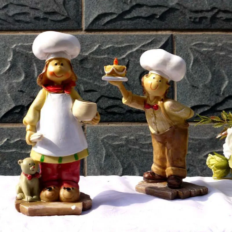 2 Pieces/set Chef Figurines Home decor Ornament Resin Crafts Restaurant Kitchen Decorative ElimElim | Дом и сад