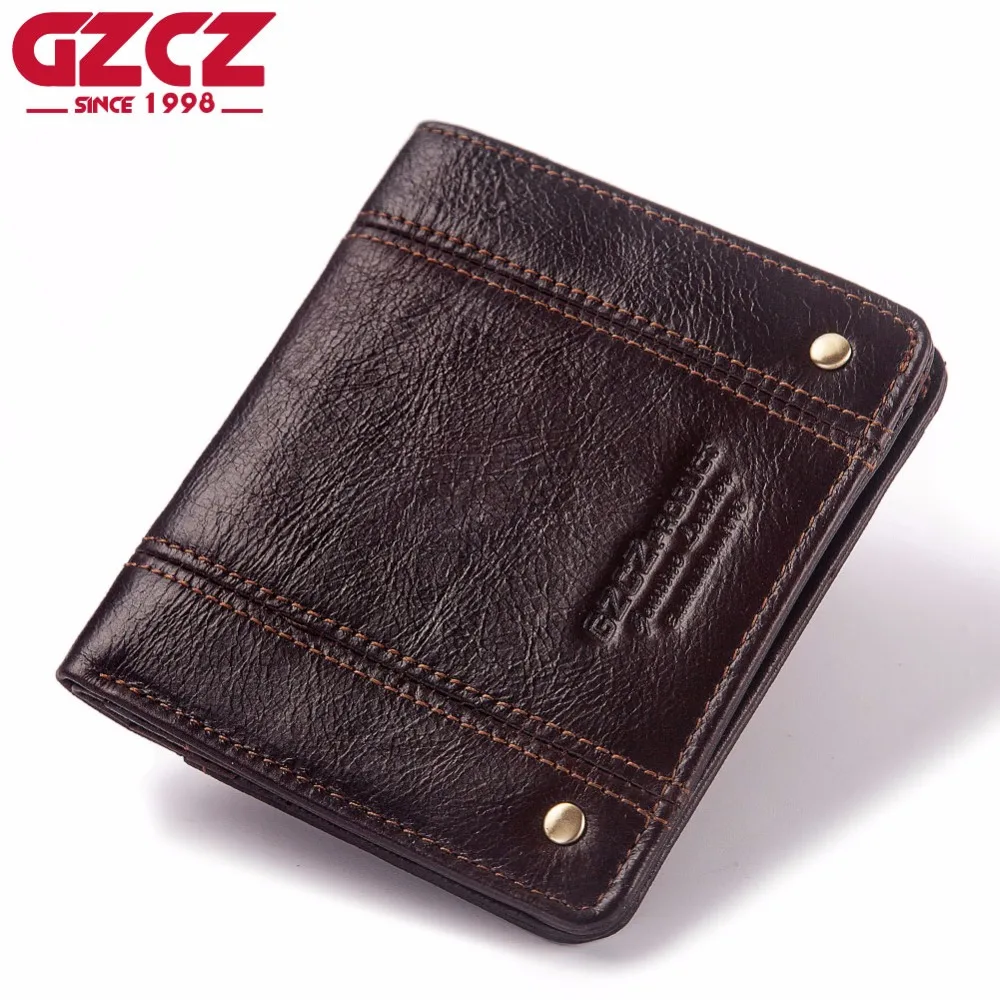Кошелек GZCZ мужской из натуральной кожи тонкий бумажник с RFID-защитой кредитница
