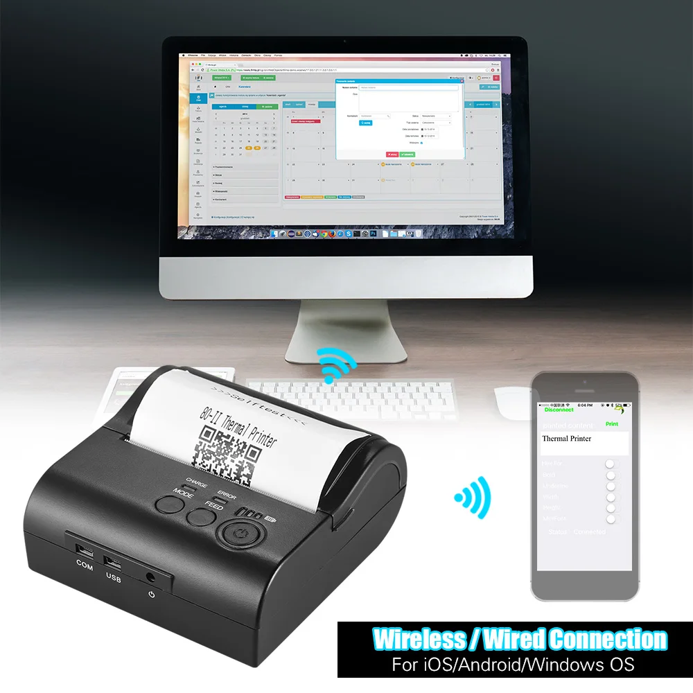 USB+ Bluetooth 80 мм мобильный мини термопринтер литий-ионные аккумуляторы поддержка тайской печати Bluetooth и USB POS принтер 80 мм