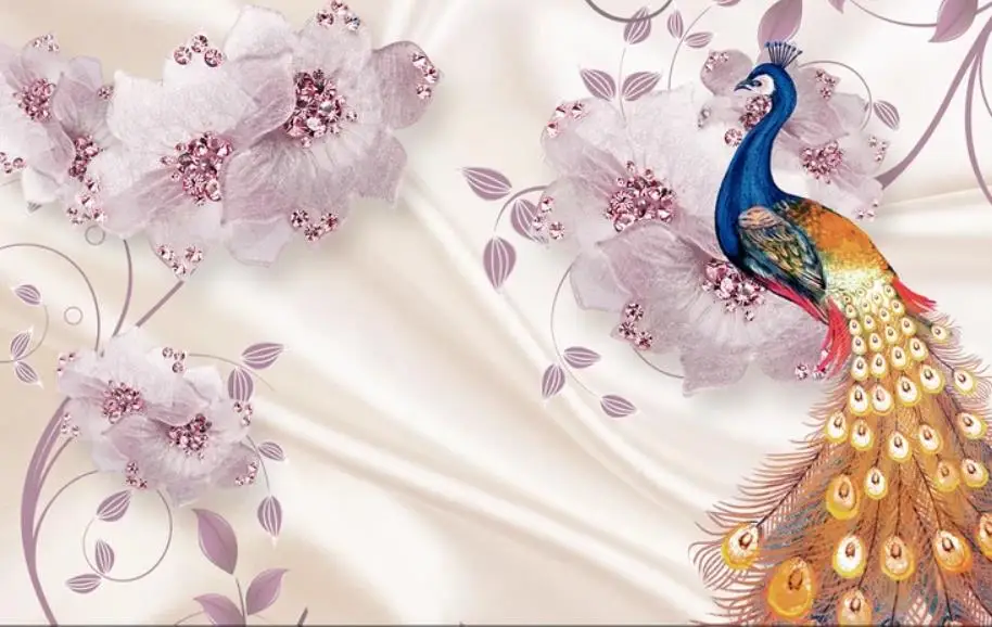 Богатые украшения цветок Павлин шелк 3D фон стены 3d обои на заказ Фреска