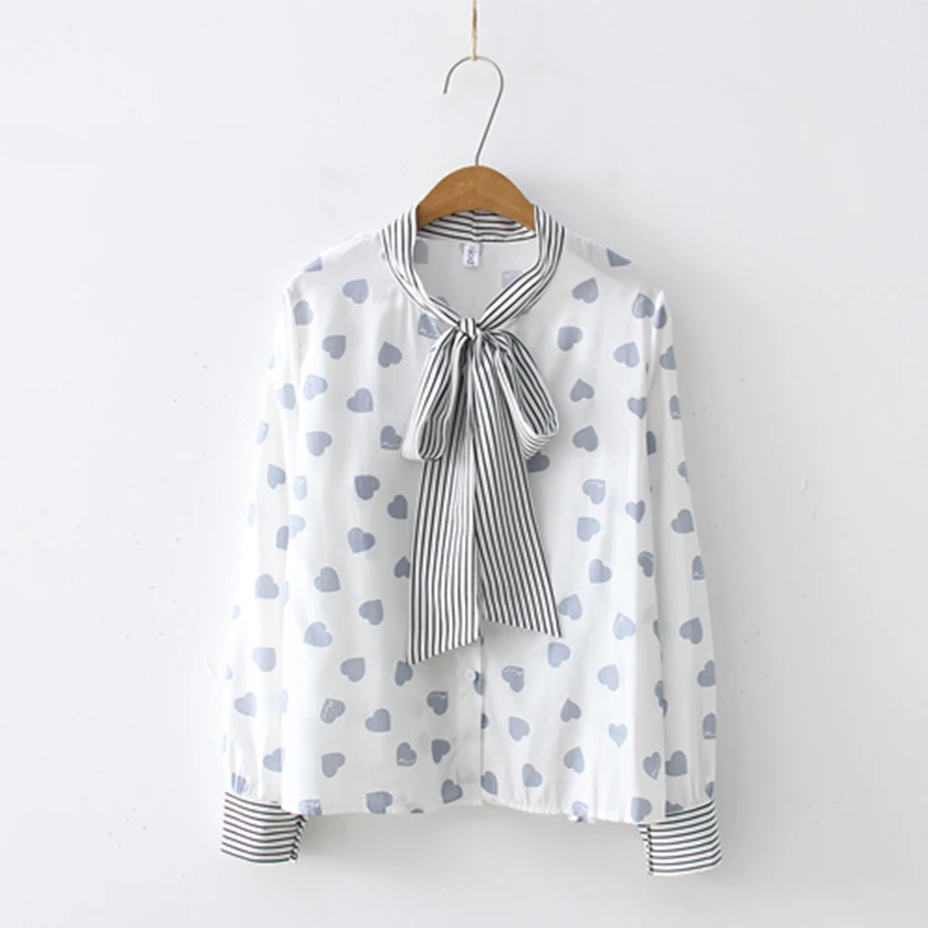 Новинка 2019 Элегантная блузка с принтом в виде сердца полосатая рубашка стиле