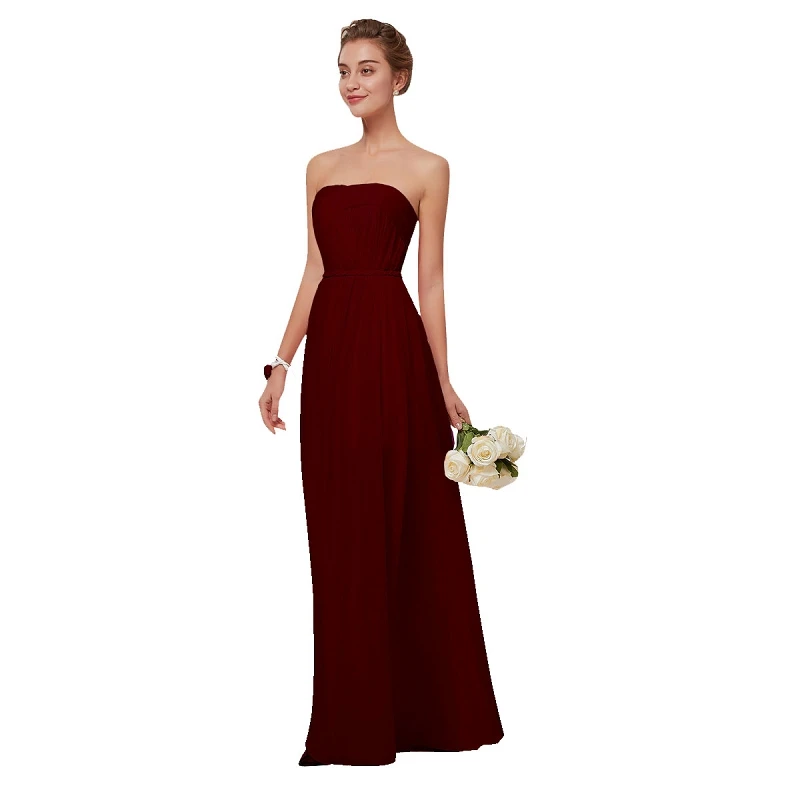 Burgundy F Красивые бордовые шифоновые платья подружки невесты Emily длинные женские платья больших размеров трапециевидной формы без рукавов для свадебной вечеринки и выпускного вечера - Цвет: Burgundy F