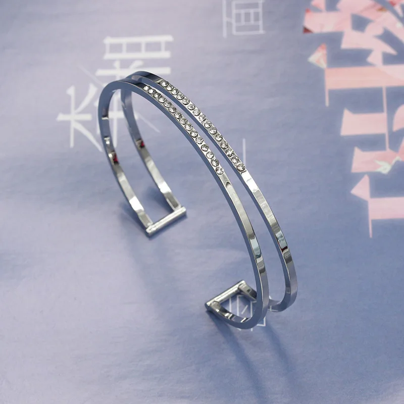 Двойной ряд кристаллов Стразы Открытый браслет серебряный золотой цвет