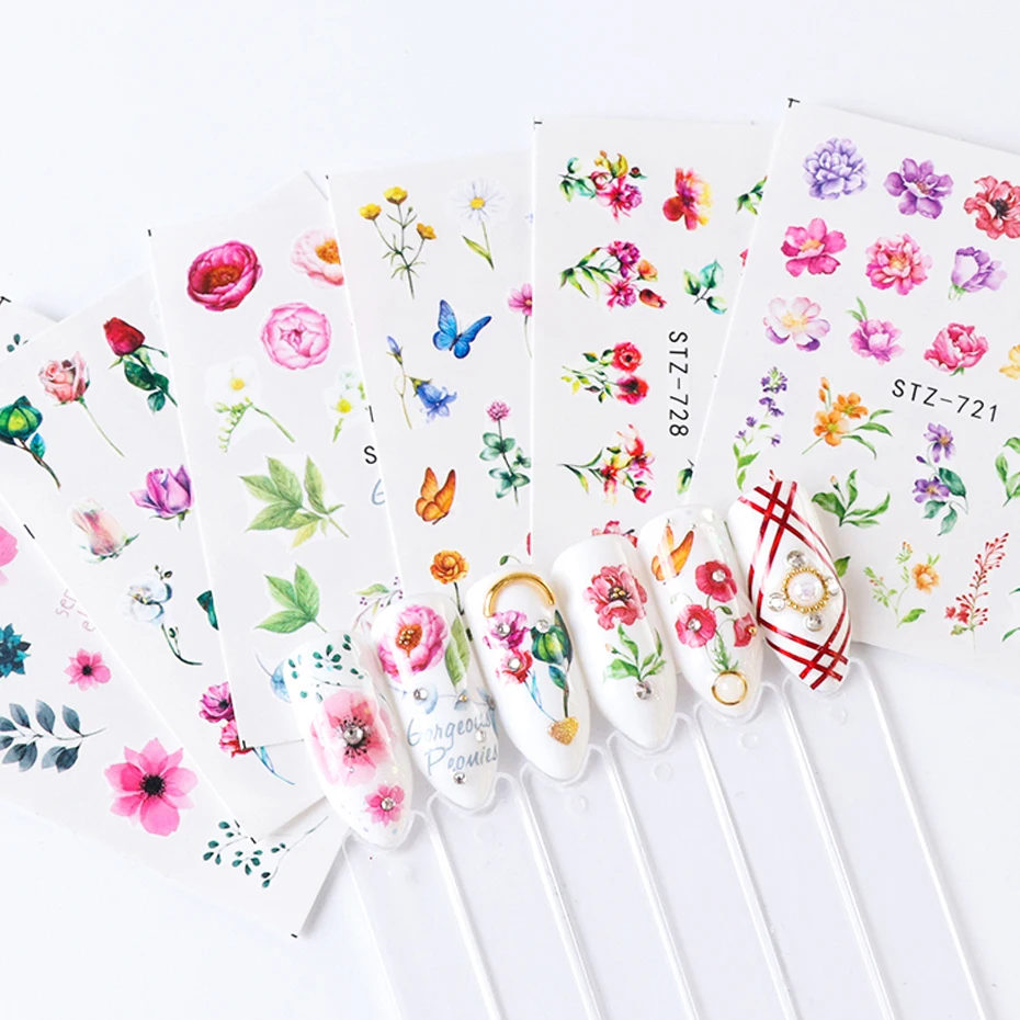 24 шт. Набор стикеров для нейл-арта переводные наклейки ногтей цветная Цветочная
