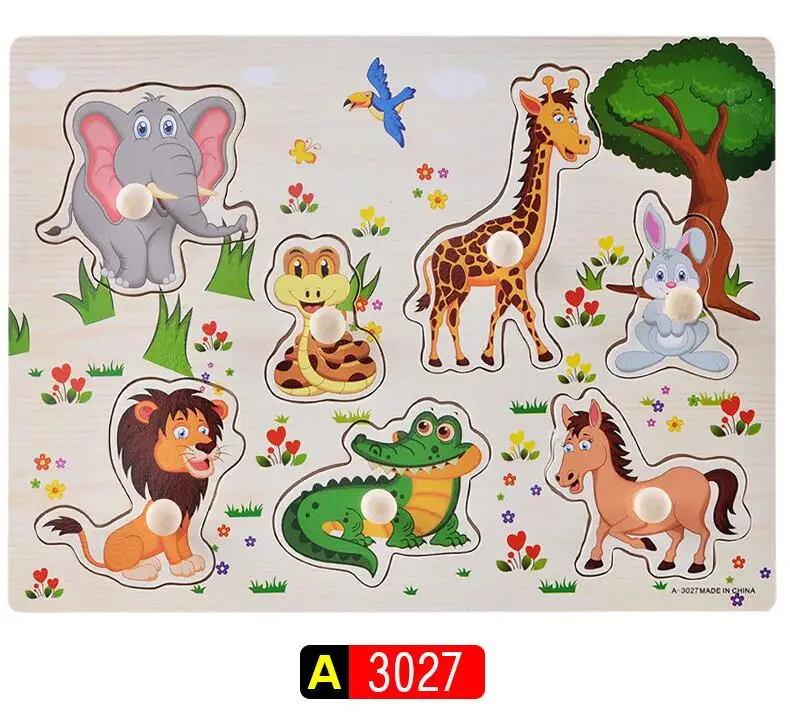 A3027 Деревянные игрушки головоломка ручной захват для ребенка Ранние развивающие игрушки детские игрушки Фрукты и животные Образование Детские игрушки - Цвет: A3027