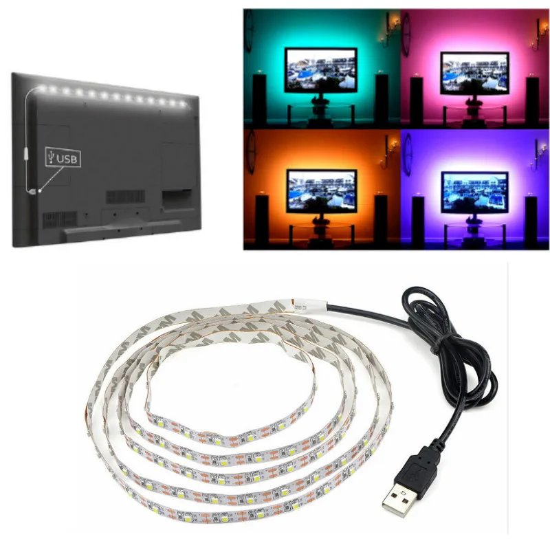 RGB SMD 3528 DC5V USB Светодиодная лента 50 см 1 м 2 3 4 5 клейкая Гибкая световая лампа ТВ