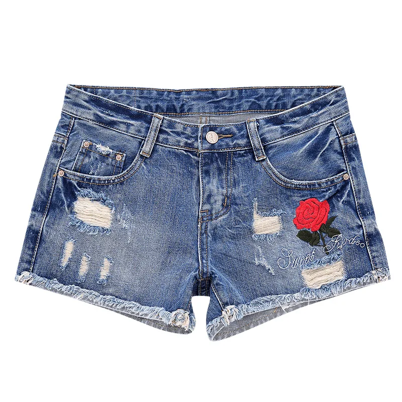 Женские джинсовые шорты с дырками большие размеры осень 2017 хлопковые вышитыми