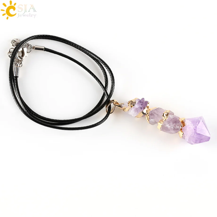 Gold Necklace CSJA, новинка, золотой цвет, обертывание, натуральный фиолетовый полудрагоценный камень, веревка, ожерелье и подвеска, Модные женские ювелирные изделия рейки, подвески E266 - Окраска металла: Gold Necklace