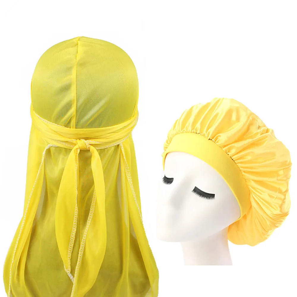 Durags и Bonnets подходит для мужчин женщин длинный хвост шелковистый дюраг капот пары