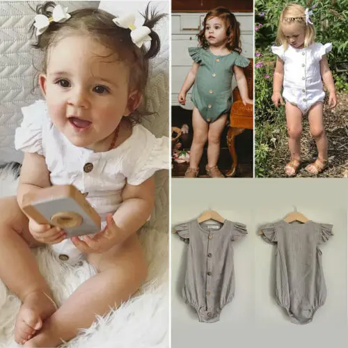 0 24Month хлопок Nebworn ползунки для маленьких девочек Малыш рюшами с рукавами