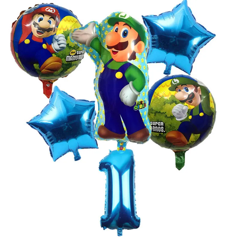 1 6 шт./партия Super Mario Bros шары День рождения Луиджи Марио гелием воздушный шар 32 дюймов Номер Игры баллон украшения Supplie - Цвет: 1