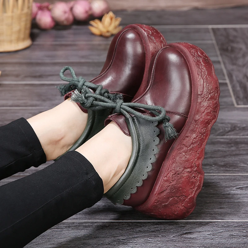 

2017 high quality handmade shoes genuine leather single shoes female first layer of cowhide wedges female high-heeled shoes