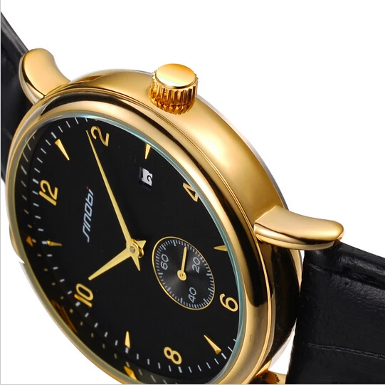 SINOBI Fashion Gold Wrist Watch Men Luxury Brand Watches Leather Strap Auto Date Men's Clock saat erkek kol saati | Наручные часы
