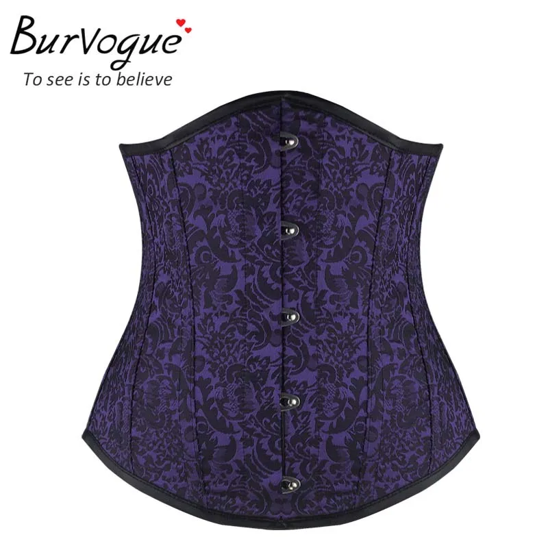 Purple Burvogue 14 стальных костей корсет под грудь талии тренер для женщин талия Добби корсеты для похудения талии корсеты сексуальный корсеты - Цвет: Purple