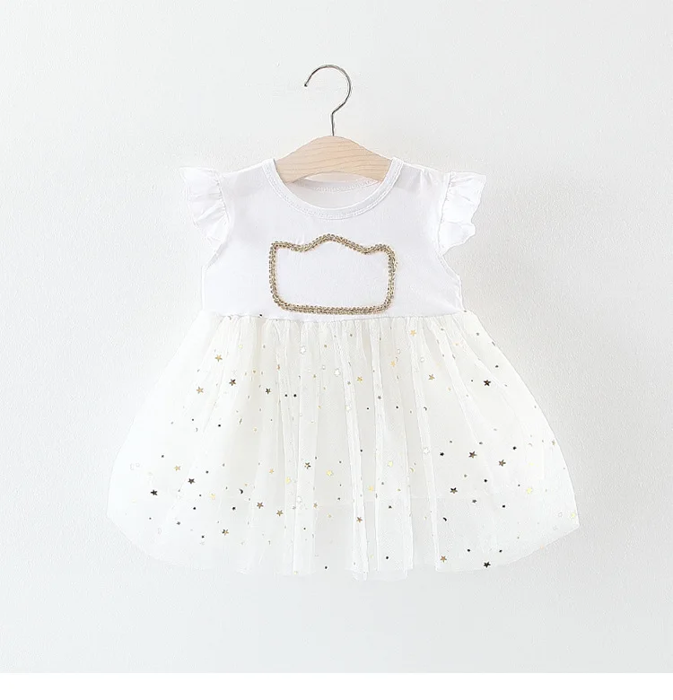 2019 Kids girl Lace Crown dress Baby Princess Stars Sleeveless kids party Summer baby wholesale clothes | Детская одежда и обувь